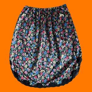 90's vintage floral print nylon lace trim high waisted slip skirt SMALL
